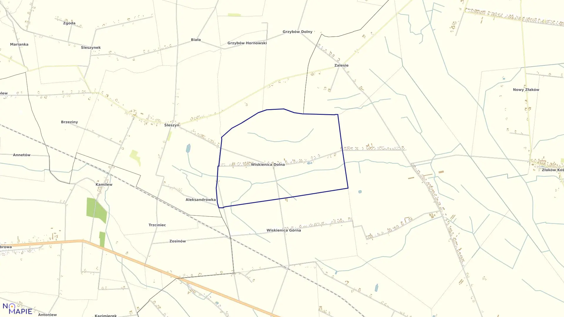 Mapa obrębu WISKIENICA DOLNA w gminie Zduny